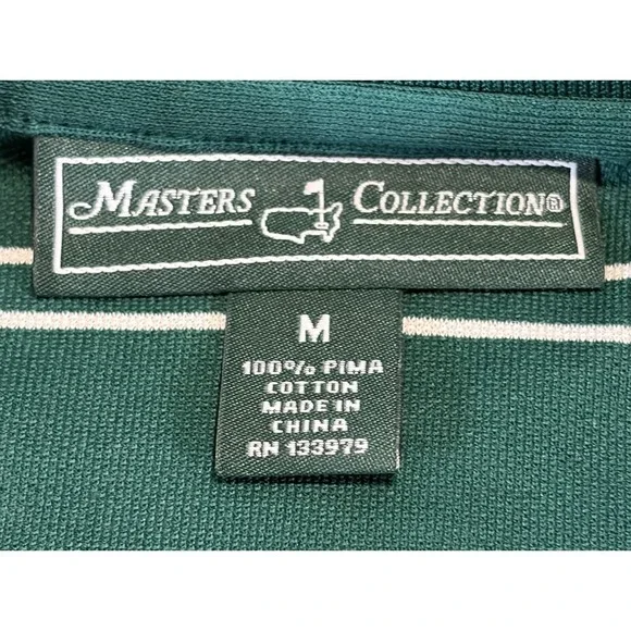 Masters Collection Pima Cotton Golf Polo Shirt Mens M Green White Striped NWT